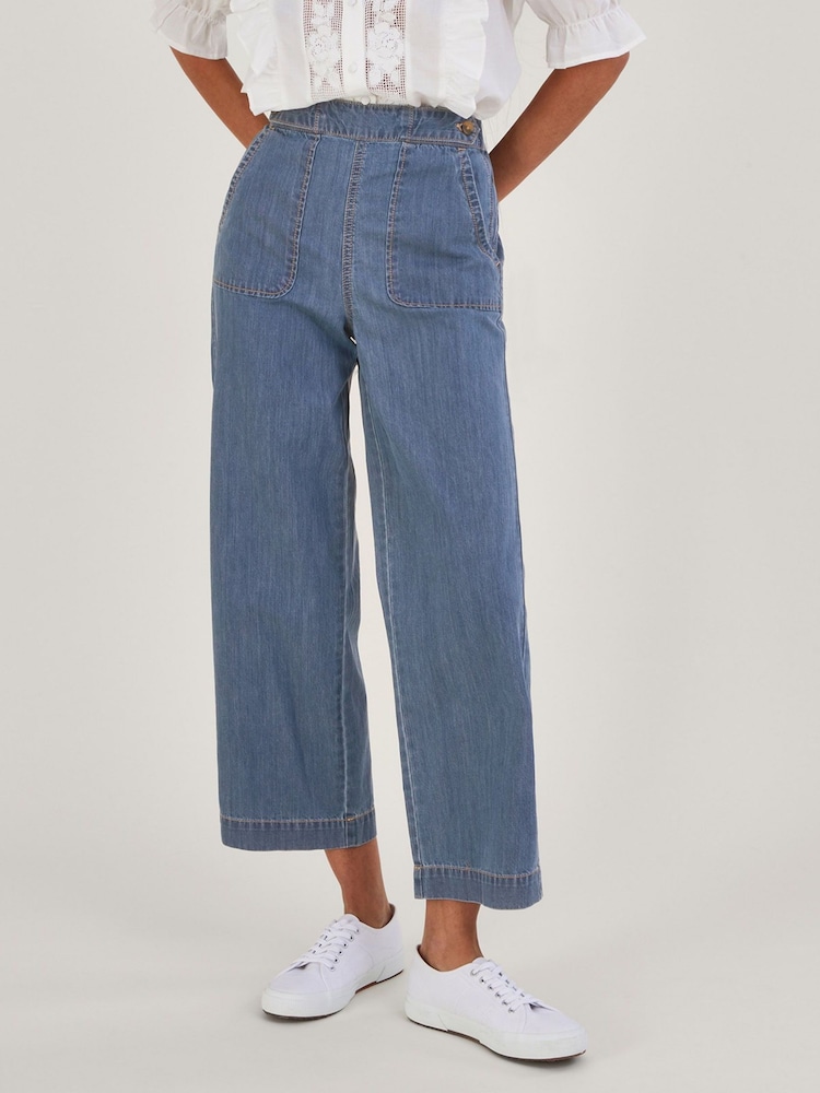 Monsoon Blue Light Harper Crop Wide Leg Pull-On Jeans - Image 1 of 4 Monsoon Blue Light Harper Crop Wide Leg Pull-On Jeans - Image 1 of 4