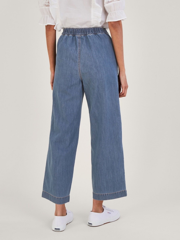Monsoon Blue Light Harper Crop Wide Leg Pull-On Jeans - Image 2 of 4 Monsoon Blue Light Harper Crop Wide Leg Pull-On Jeans - Image 2 of 4