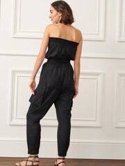 Black Cargo Bandeau Strapless Jumpsuit - Image 3 of 6
