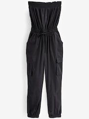 Black Cargo Bandeau Strapless Jumpsuit - Image 6 of 6