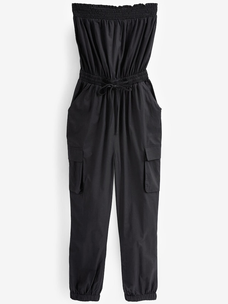 Black Cargo Bandeau Strapless Jumpsuit - Image 6 of 6