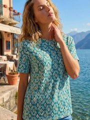 Roman Blue Ikat Print Stretch T-Shirt - Image 1 of 4