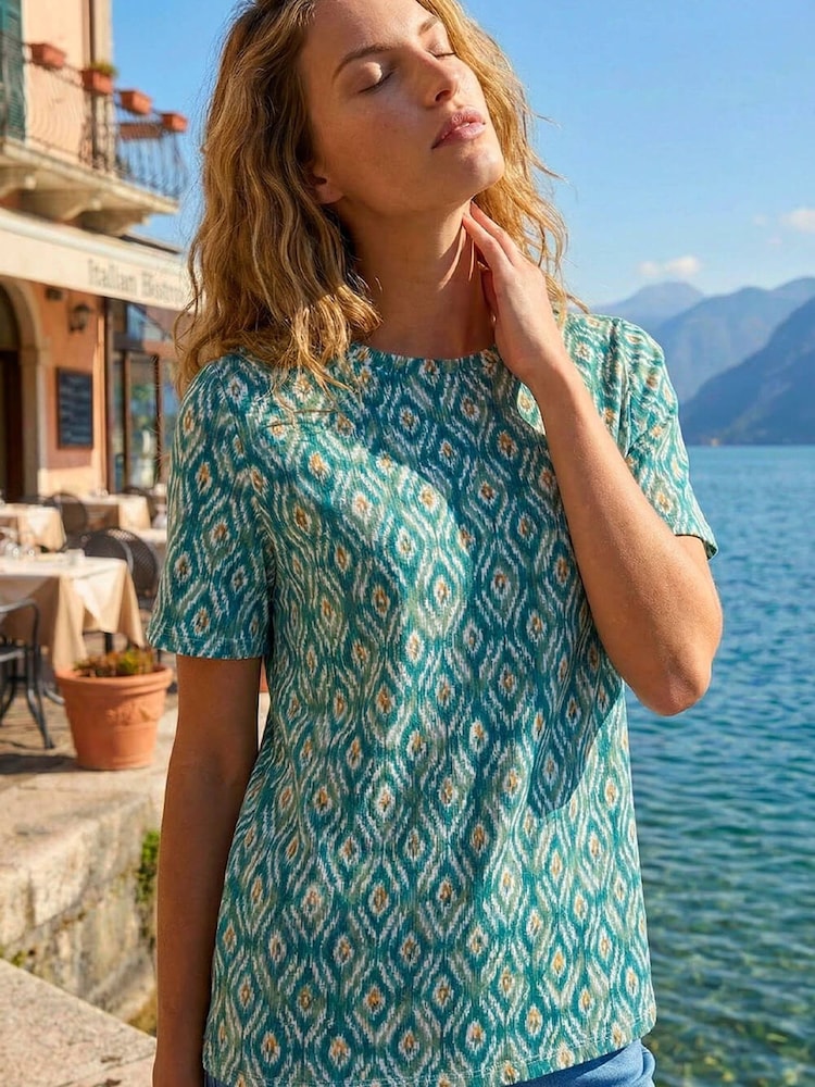 Roman Blue Ikat Print Stretch T-Shirt - Image 1 of 4