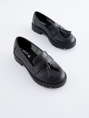 Matt Black School Chunky Tassel Loafers - Image 1 of 6