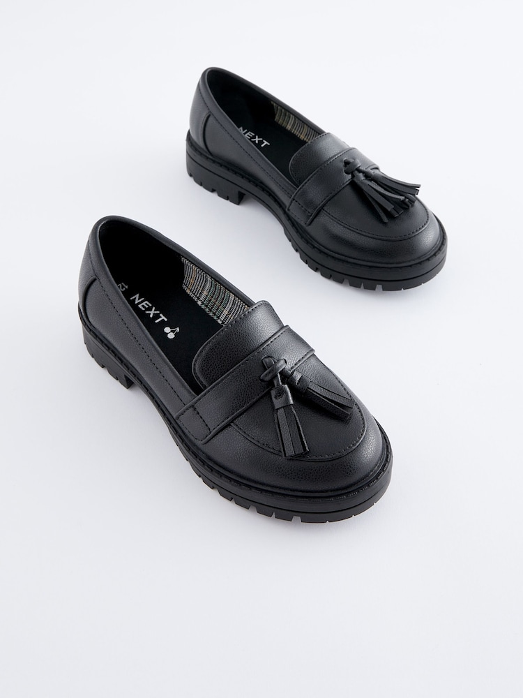 Matt Black School Chunky Tassel Loafers - Image 1 of 6