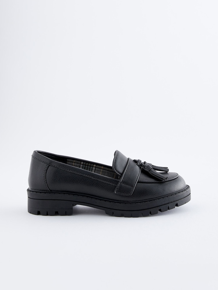 Matt Black School Chunky Tassel Loafers - Image 2 of 6