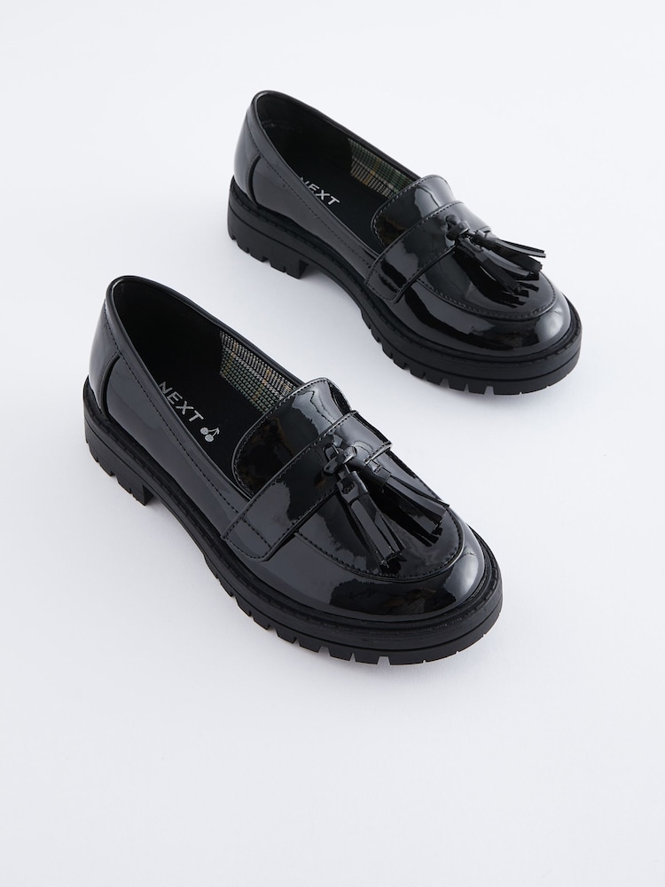 Black Patent School Chunky Tassel Loafers - Image 1 of 6