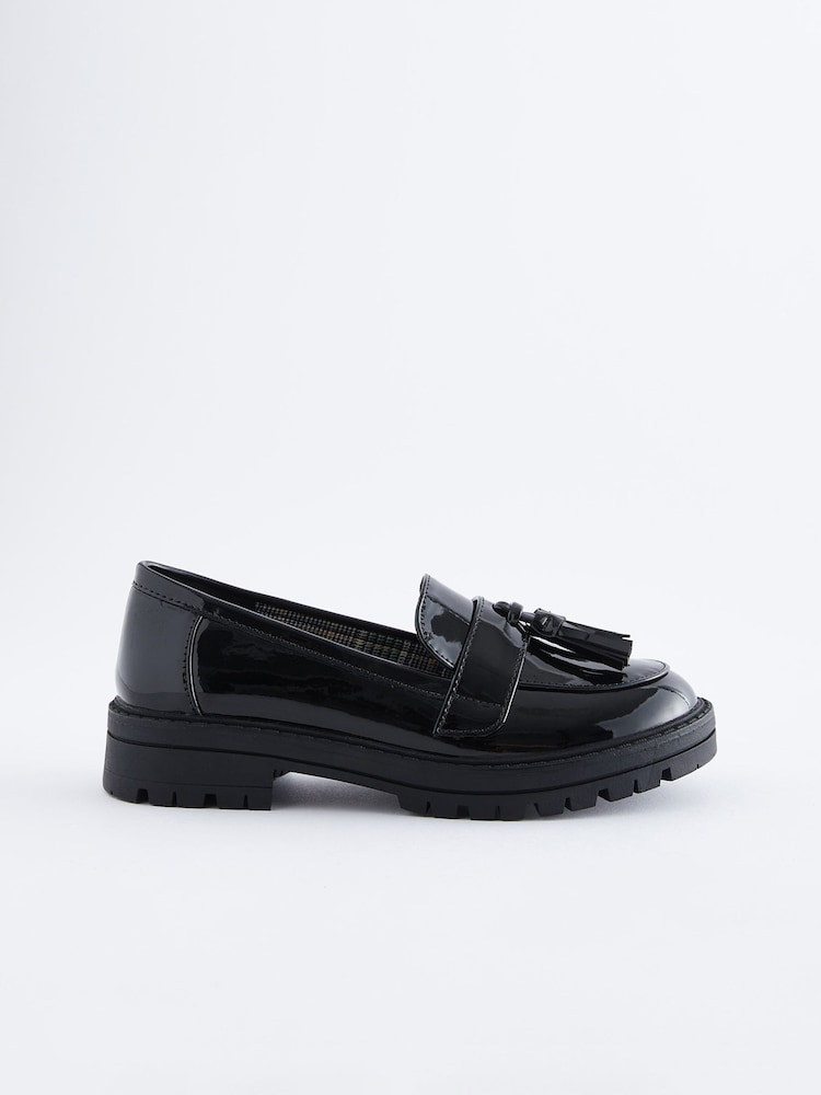 Black Patent School Chunky Tassel Loafers - Image 2 of 6