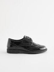 Black Patent School Lace-Up Brogue Detail Shoes - Image 1 of 7