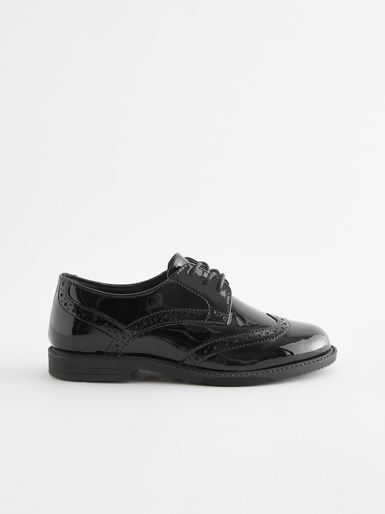 Black Patent School Lace-Up Brogue Detail Shoes - Image 1 of 7