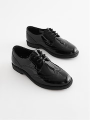 Black Patent School Lace-Up Brogue Detail Shoes - Image 2 of 7