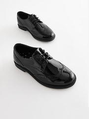 Black Patent School Lace-Up Brogue Detail Shoes - Image 3 of 7