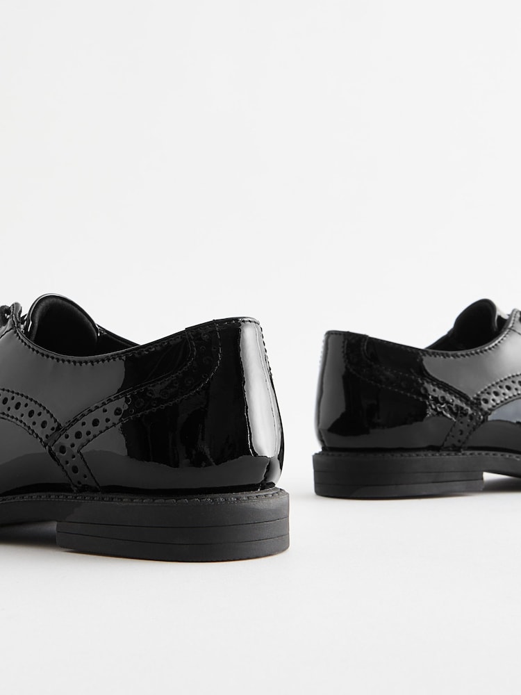 Black Patent School Lace-Up Brogue Detail Shoes - Image 7 of 7