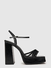Schuh Black Skylar Snake Square Toe Heels - Image 1 of 4