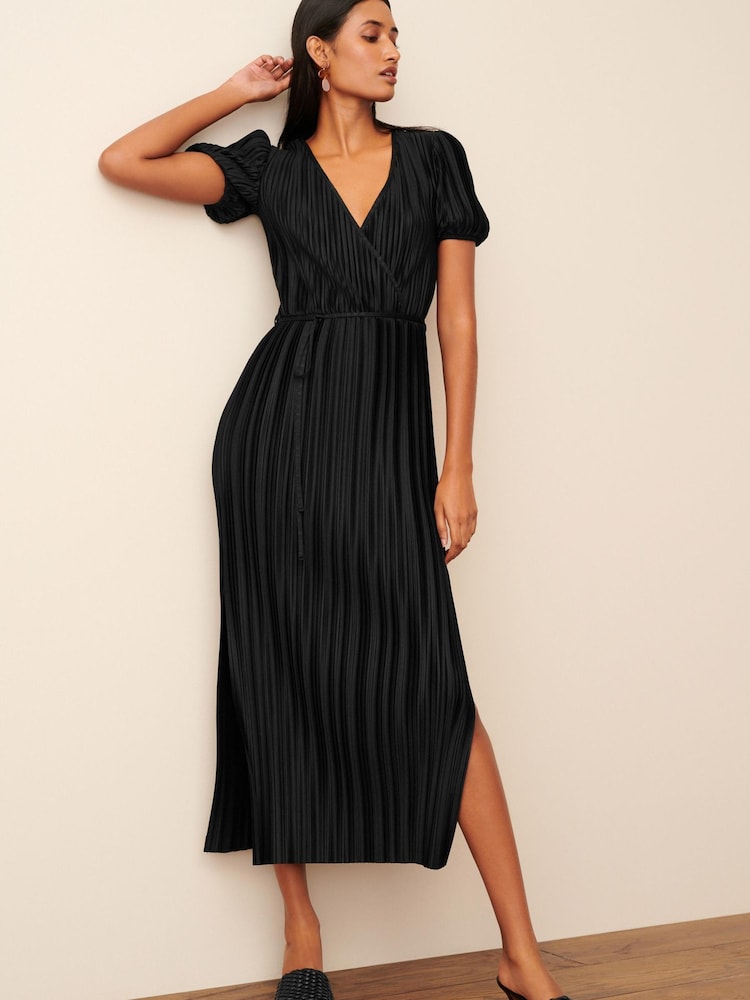 Black Short Sleeve Plisse Dress - Image 1 of 4 Black Short Sleeve Plisse Dress - Image 1 of 4