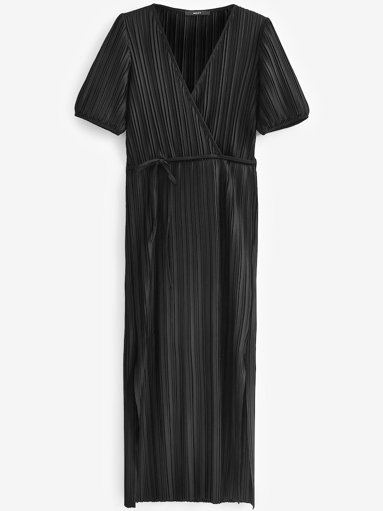 Black Short Sleeve Plisse Dress - Image 4 of 4