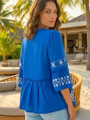 Roman Blue Petite Contrast Print Pom Pom Top - Image 3 of 4