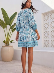 Roman Blue Floral Border Print Dress - Image 3 of 4