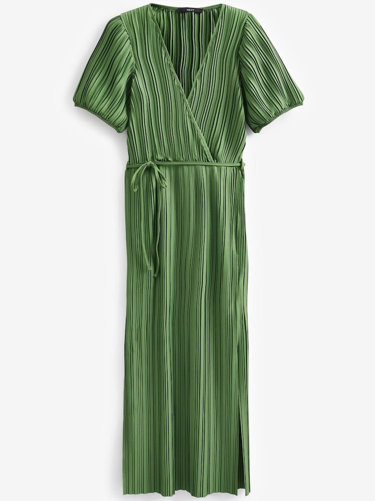 Green Short Sleeve Plisse Dress - Image 5 of 5