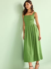 Green Pleated Midi Dress - Image 1 of 5