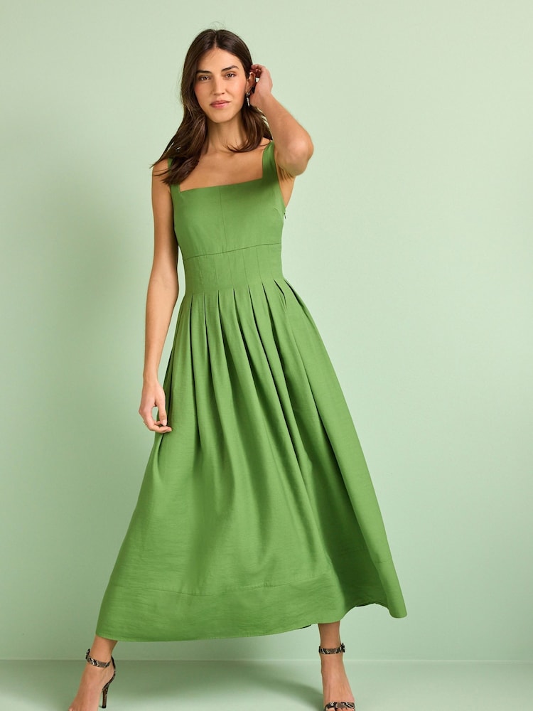 Green Pleated Midi Dress - Image 2 of 5