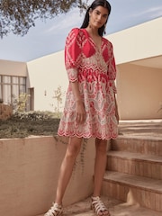 Red Broderie Mini Dress - Image 2 of 5