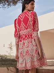 Red Broderie Mini Dress - Image 3 of 5
