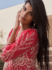 Red Broderie Mini Dress - Image 4 of 5