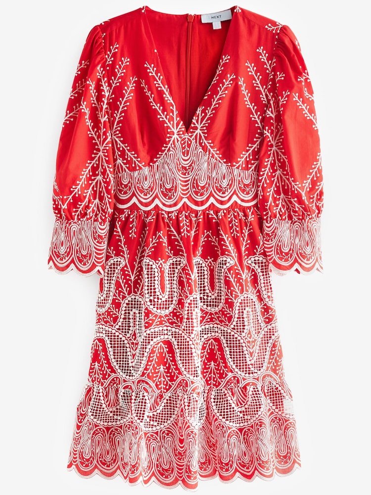 Red Broderie Mini Dress - Image 5 of 5