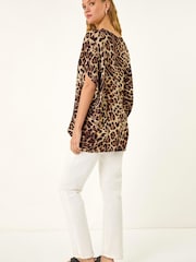 Roman Natural Animal Print V-Neck Top - Image 3 of 5