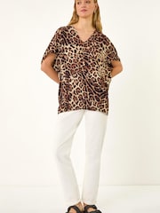 Roman Natural Animal Print V-Neck Top - Image 4 of 5