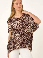 Roman Natural Animal Print V-Neck Top - Image 5 of 5