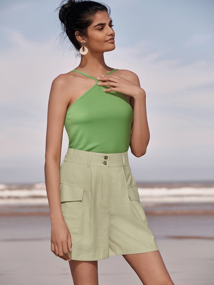 Green Tailored Utility Detail Shorts - Image 1 of 6