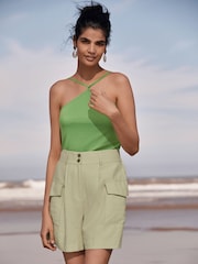 Green Tailored Utility Detail Shorts - Image 2 of 6