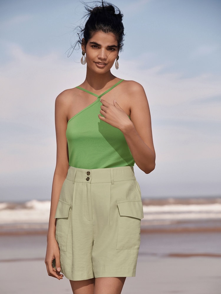 Green Tailored Utility Detail Shorts - Image 2 of 6