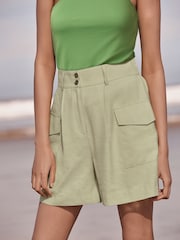 Green Tailored Utility Detail Shorts - Image 3 of 6
