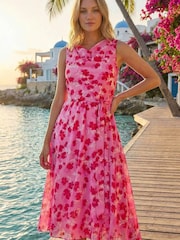 Roman Pink Floral Print Chiffon Cowl Neck Dress - Image 2 of 4