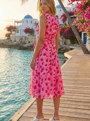 Roman Pink Floral Print Chiffon Cowl Neck Dress - Image 3 of 4