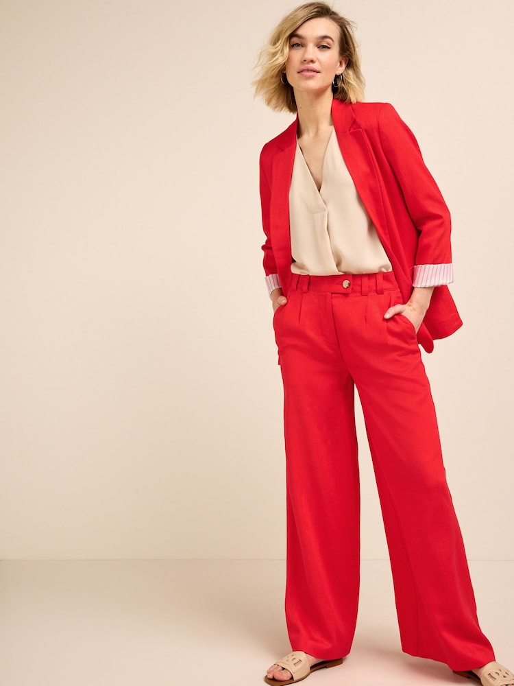 Red Linen Blend Wide Leg Trousers - Image 1 of 4