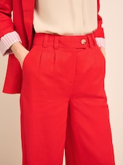 Red Linen Blend Wide Leg Trousers - Image 3 of 4