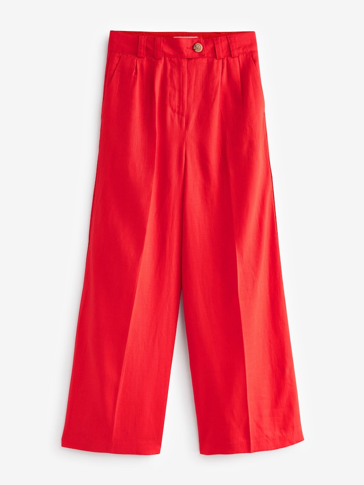 Red Linen Blend Wide Leg Trousers - Image 4 of 4