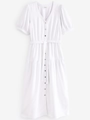 White Linen Blend Button Down Midi Dress - Image 5 of 5