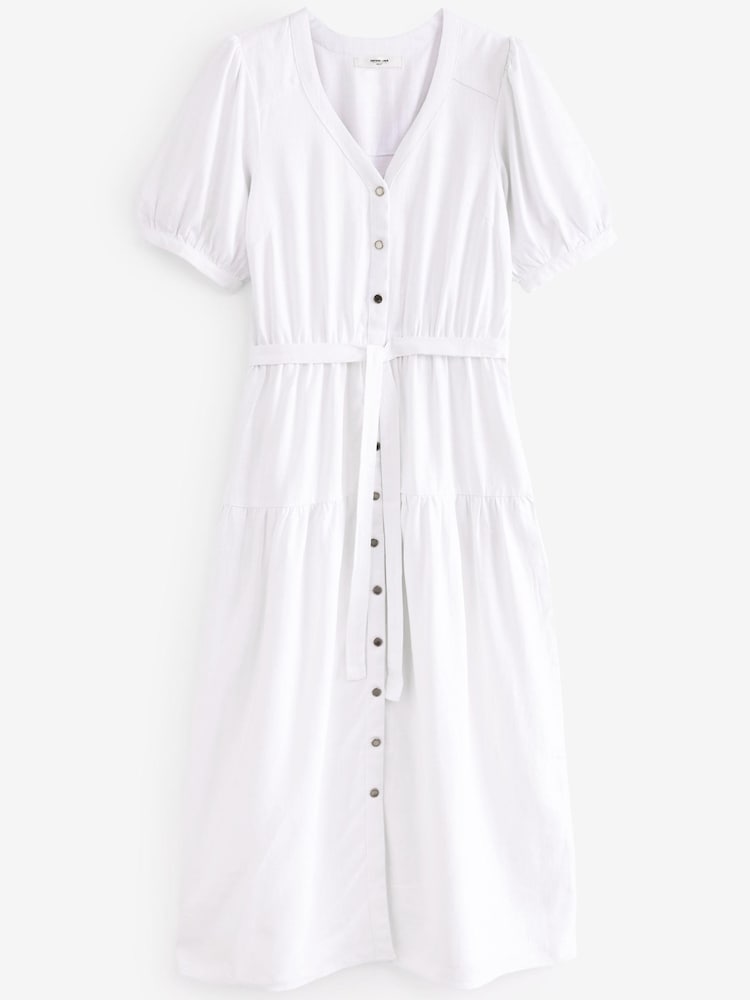White Linen Blend Button Down Midi Dress - Image 5 of 5