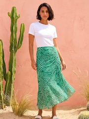 Roman Green Leaf Print Ruffle Midi Skirt - Image 1 of 5