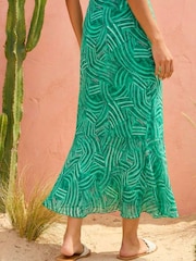 Roman Green Leaf Print Ruffle Midi Skirt - Image 3 of 5