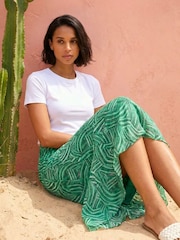 Roman Green Leaf Print Ruffle Midi Skirt - Image 4 of 5