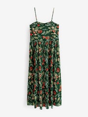 Green Floral Plissé Strappy Corset Midi Dress - Image 4 of 4