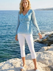 Roman Blue Ditsy Floral Print Frilled Top - Image 1 of 4