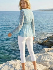 Roman Blue Ditsy Floral Print Frilled Top - Image 2 of 4