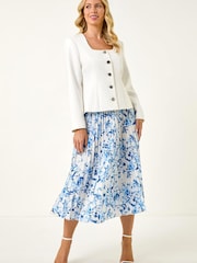 Roman White Petite Scoop Neck Buttoned Jacket - Image 3 of 5